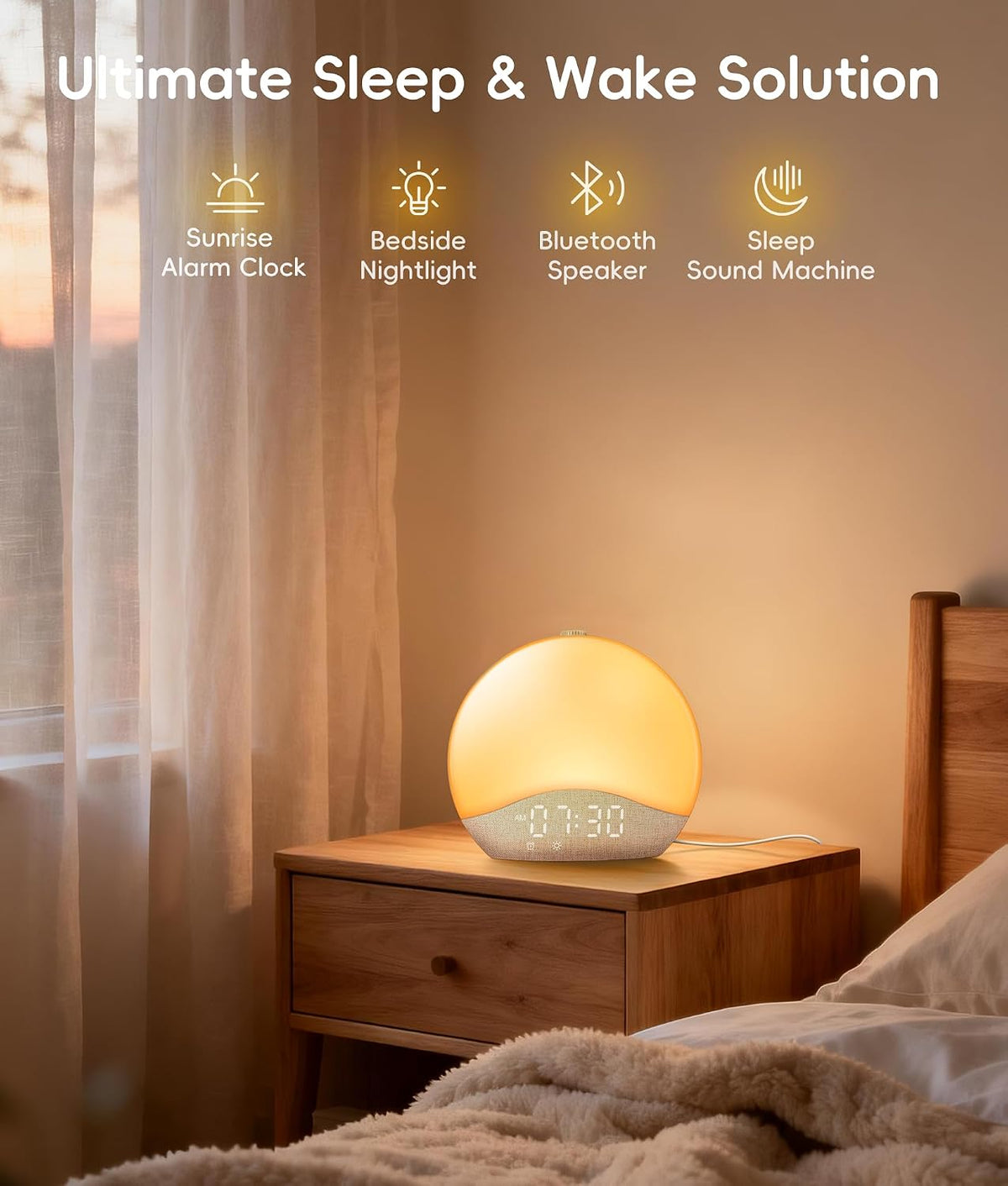 ecozy Sunrise Alarm Clock for Bedroom, White Noise Sound Machine