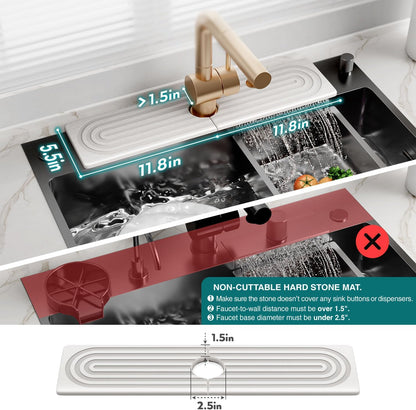 Stone Faucet Mat for Kitchen Sink – Diatomite Drying Stone Mat & Sink Protector, Prevents Moisture – Sink Splash Guard Water-Absorbing Stone Tray for Bathroom Counter (Light Grey, 20" x 3.9")