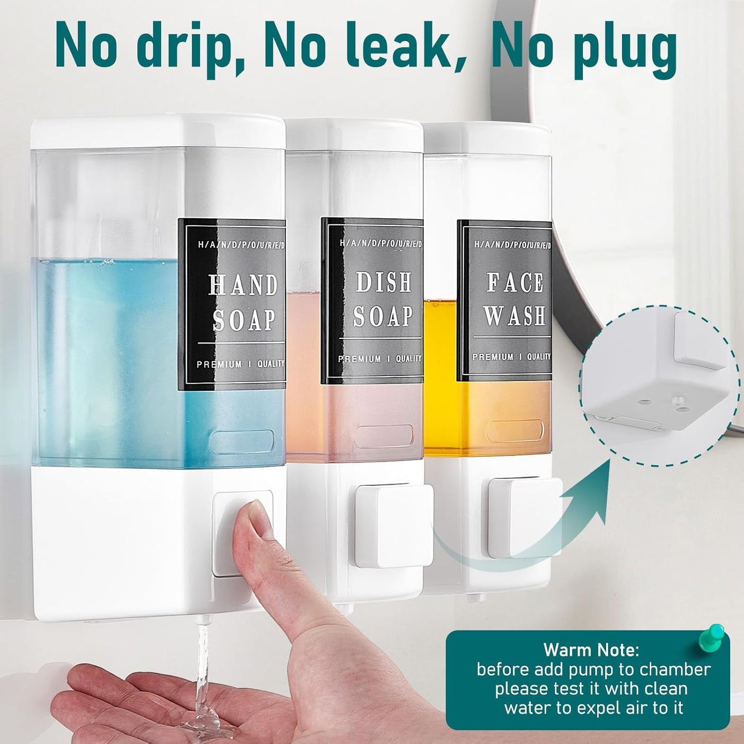 Pollock Shampoo and Conditioner Dispenser,Black 3 Chamber * 500ML | Shower Soap Dispenser Wall Mounted, Body Wash Dispenser No Drill,Refillable Shower Dispenser for Bathroom,Hotel,Public Place