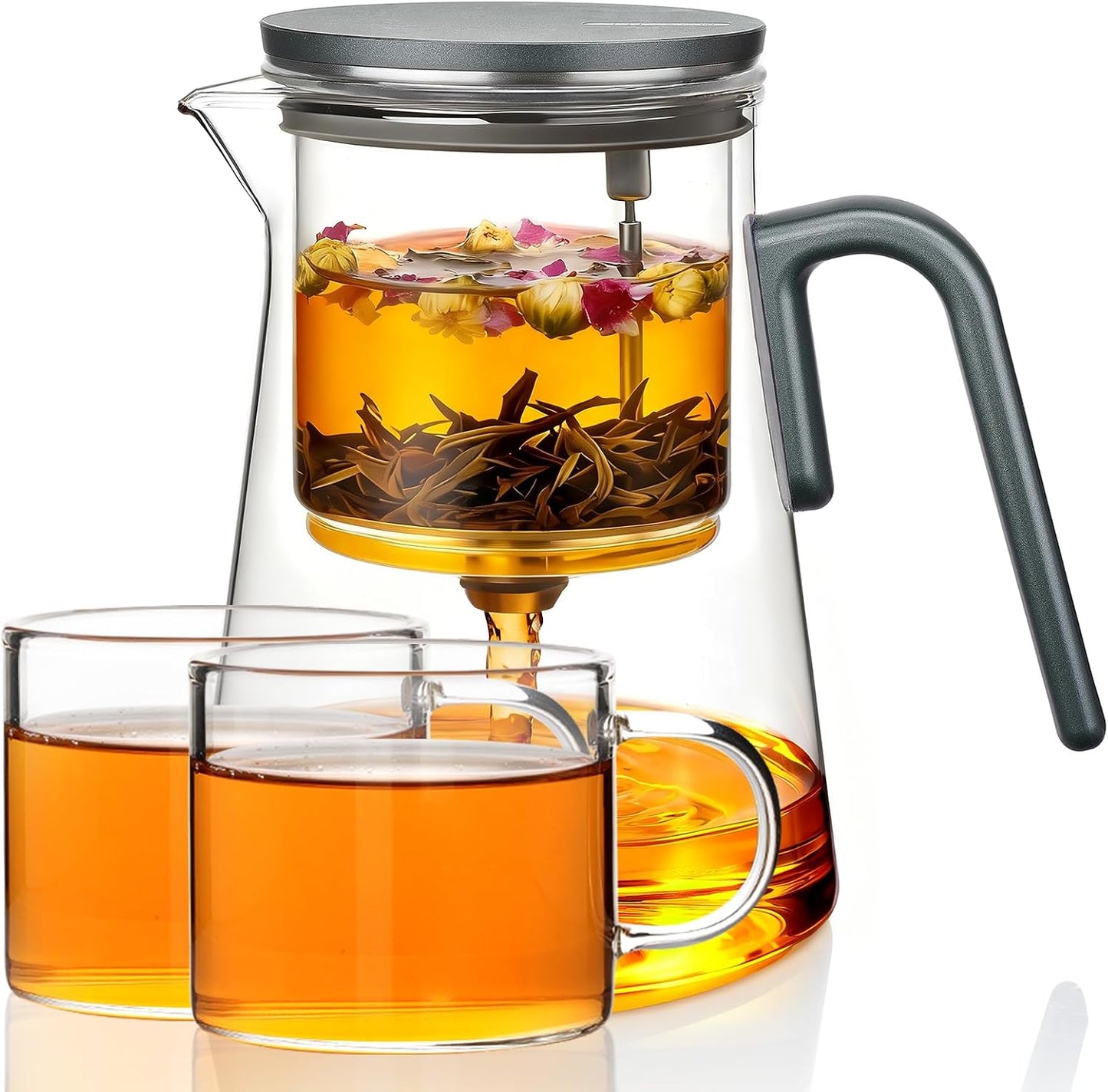 ZENS Magnetic Glass Infuser Teapot for Loose Tea, 27oz Walnut Wood Handle | Magic Teapot with Infuser, Echanted Tea Maker, Mess-Free Loose Leaf Tea Diffusers for Tea lover Gifts