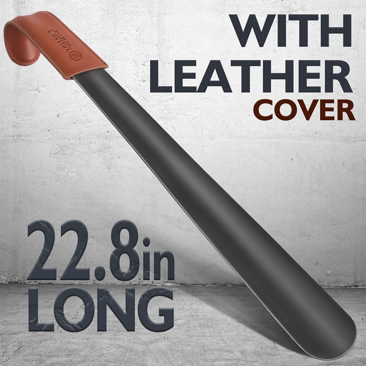 ZOMAKE Shoe Horn Long Handle for Seniors Men Women, Metal Shoehorn 2Pack | 16.5" Long Boot Horn, Travel Small Shoe Spoon Helper 7.5", Sturdy Stainless Steel, Anti-Slip Leather Grip, Shoe Protection