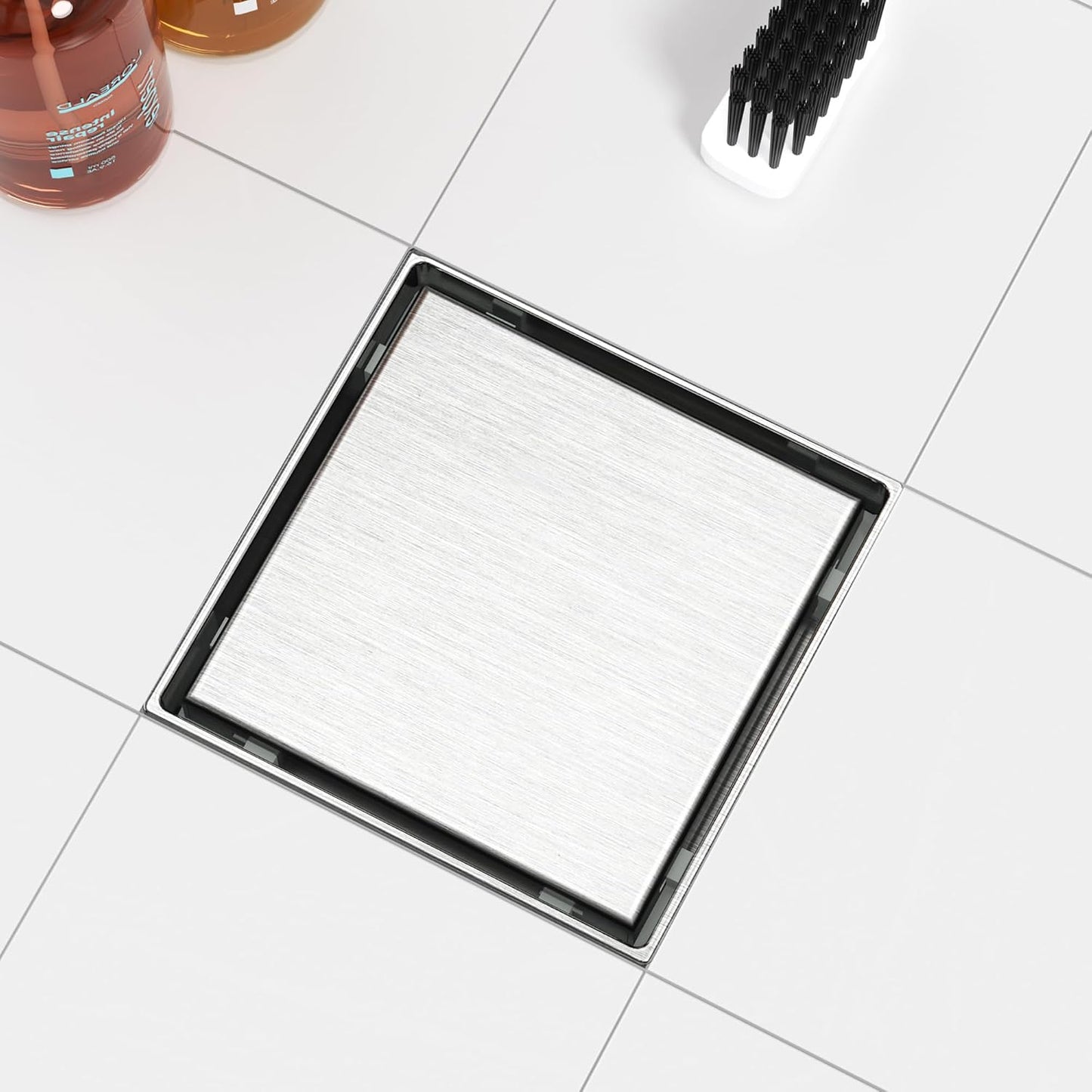 Neodrain 4" Brushed Square Shower Drain with Removable Tile Insert Grate | 304 Stainless Steel Tile Square Drain, Hidden Drain,Easy to Clean, Waterproof & Sturdy Shower Drain, CUPC Certified