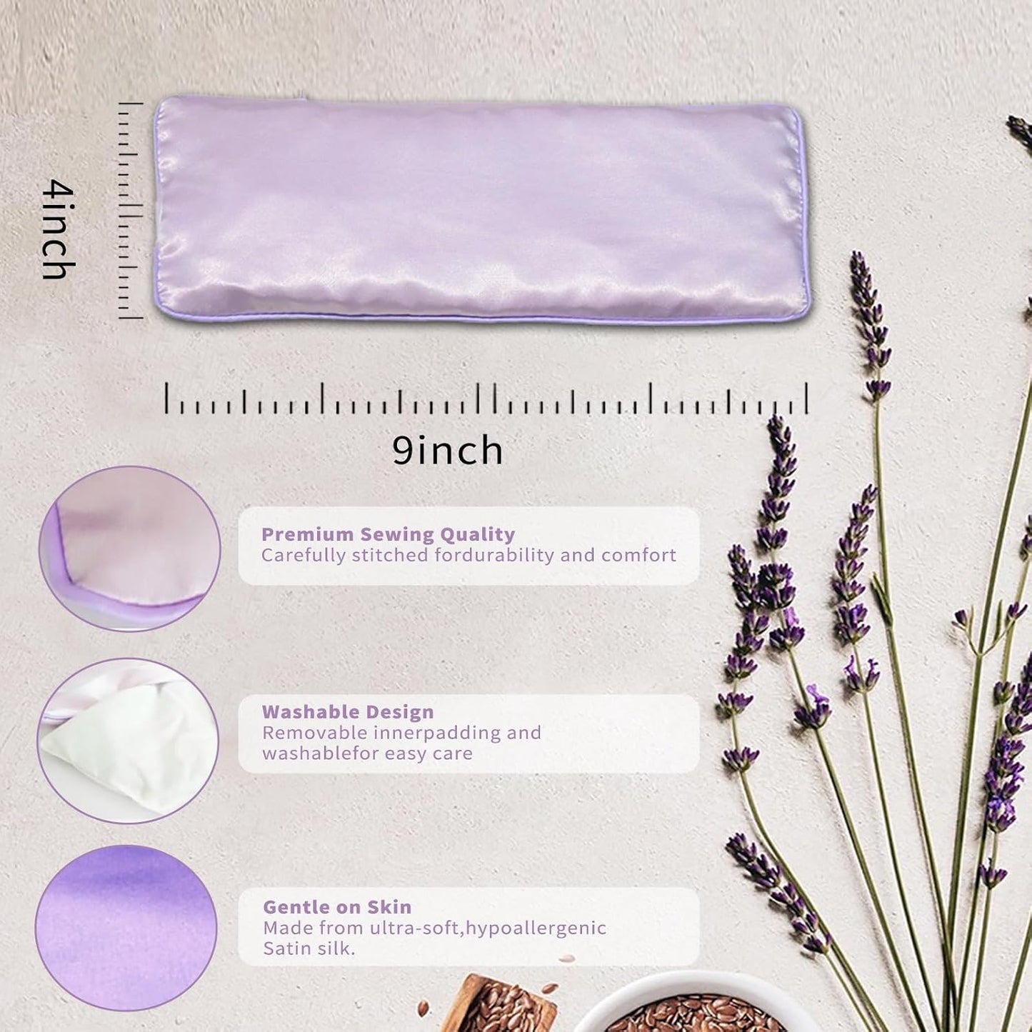 Flexseed Eye Pillow, Hot or Cold Weighted Satin Eye Mask, Microwaveable Moist Heat Eye Compress, Unscented Washable, Perfect for Sleeping, Yoga, Migraine Relief, Pack of 2(Flexseed)