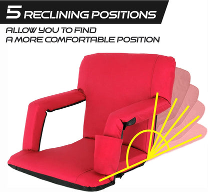 LEMY 20.5"/ 25" Wide Adjustable Stadium Seat for Bleachers Portable Water Resistant Stadium Chair with Back/Arms/Cushion for Outdoor or Indoor