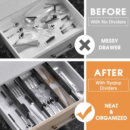 Bamboo Drawer Dividers, Adjustable Drawer Organizers, Fits 12.6–16" Drawers | 2.5" High, 4 Pack Expandable Drawer Separators for Kitchen, Nursery, Dressers & Office Storage, Natural