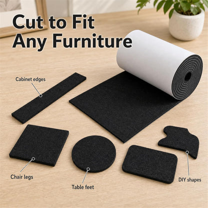 Felt Furniture Pads, Self Adhesive Felt Sheets Roll, Cuttable Felt Pads for Furniture Legs, Heavy Duty Furniture Pads for Hardwood Floors, Chair Wall Protector, Black, 40 x 5 x 0.12 Inch