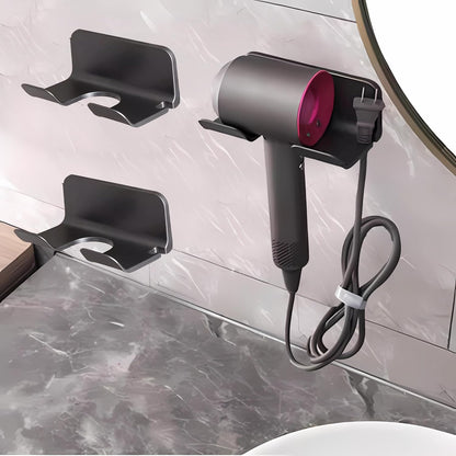 Universal Hair Dryer Holder, Self Adhesive Wall Mount, White | Universal storage rack fits most brand blow dryers, ideal for bathroom organization