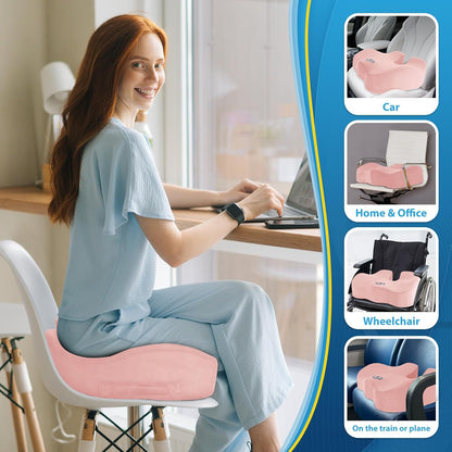 BlissTrends Memory Foam Seat Cushion for Office Chair & Car Seat, Black | 4.7in Ergonomic Tailbone & Sciatica Support with Removable Velvet Cover for Pressure Relief and Long Sitting Comfort
