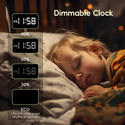 Sunrise Alarm Clock Wake Up Light, White Noise Sound Machine with 20 Soothing Sounds, 10 Night Lights, Wireless Speaker/Temp & Humidity/Rechargeable, Dimmable Clock Gift for Baby Kids Adults