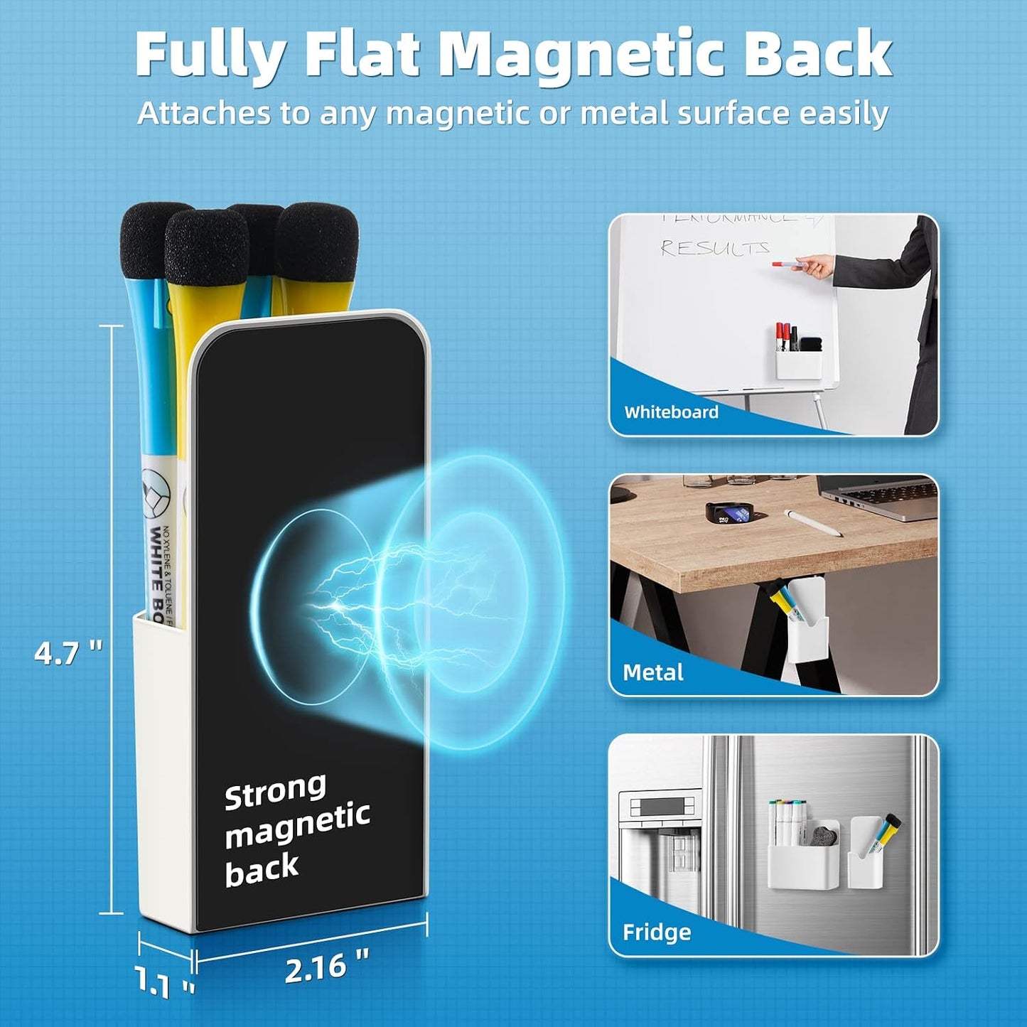 Marbrasse Magnetic Dry Erase Marker Holder,Pen and Eraser Holder for Whiteboard，Magnet Pencil Cup Utility Storage Organizer for Office, Refrigerator, Locker and Metal Cabinets (2 Pack)