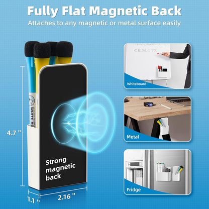Marbrasse Magnetic Dry Erase Marker Holder,Pen and Eraser Holder for Whiteboard，Magnet Pencil Cup Utility Storage Organizer for Office, Refrigerator, Locker and Metal Cabinets (2 Pack)