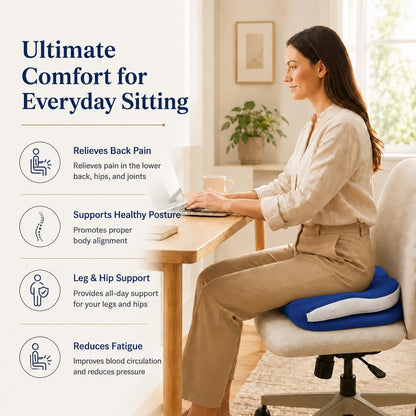 Memory Foam Ergonomic Seat Cushion for Office Chairs Pain Relief | Suitable for prolonged sitting, relieves tailbone pain, fits office chairs, wheelchairs, car seats and computer desk chairs