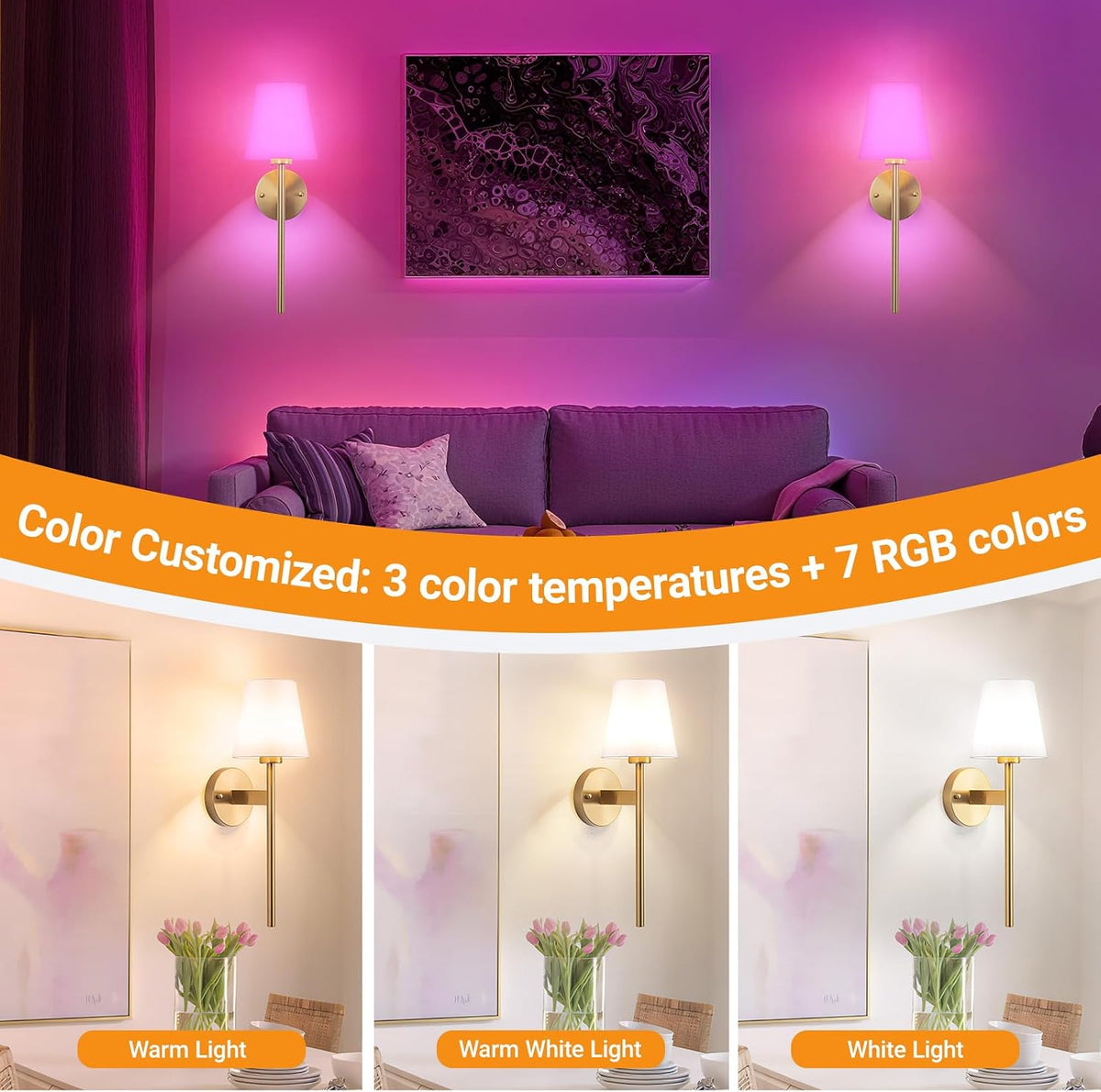 Nekhung Battery Operated Wall Sconce, Peel and Stick Sconces Set of 2