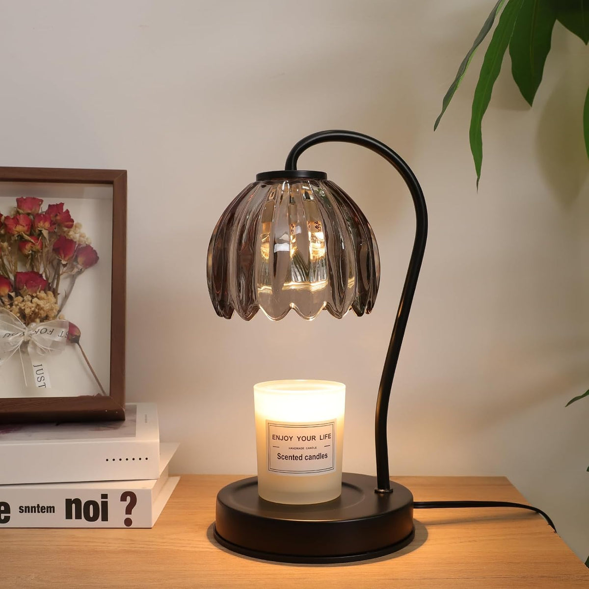 Electric Candle Warmer Lamp with Timer & Dimmer, Gray Tulip Lampshade