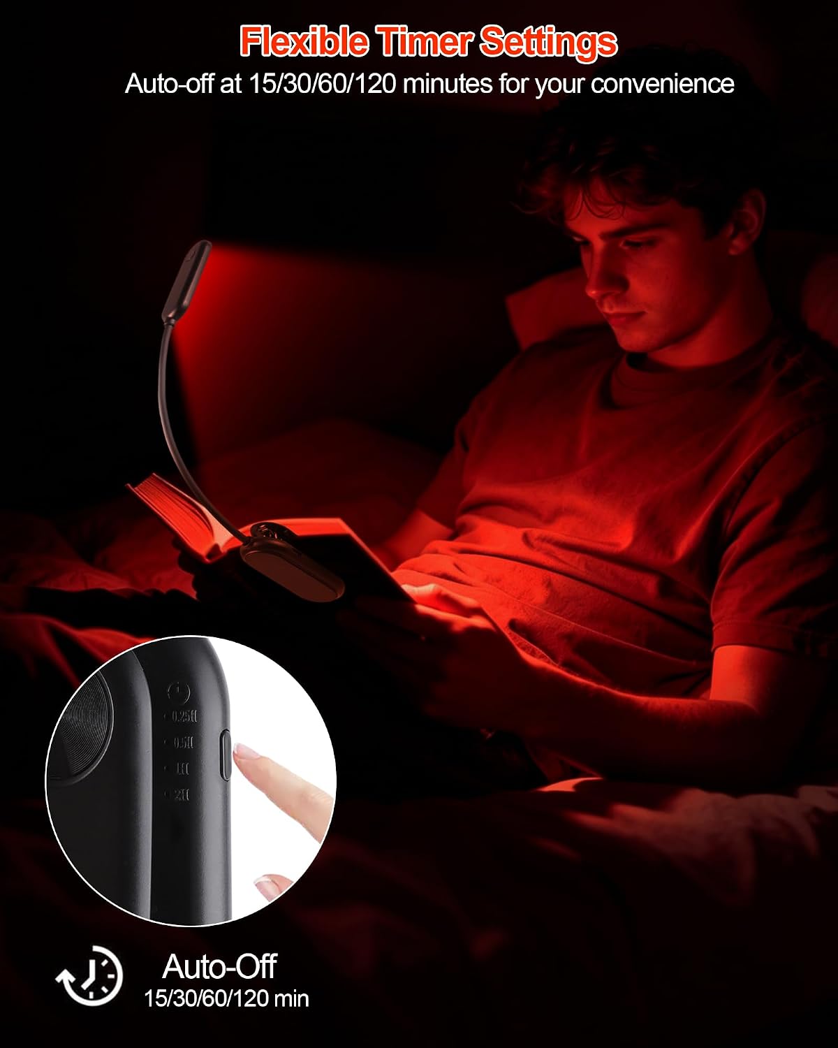 630nm Red Book Light for Reading at Night [1 Pack] - Zero Blue Light, Dimmable Reading Lights for Books in Bed, LED Book Lamp Clip on, Gift for Students Parents Nurse Studying Travel