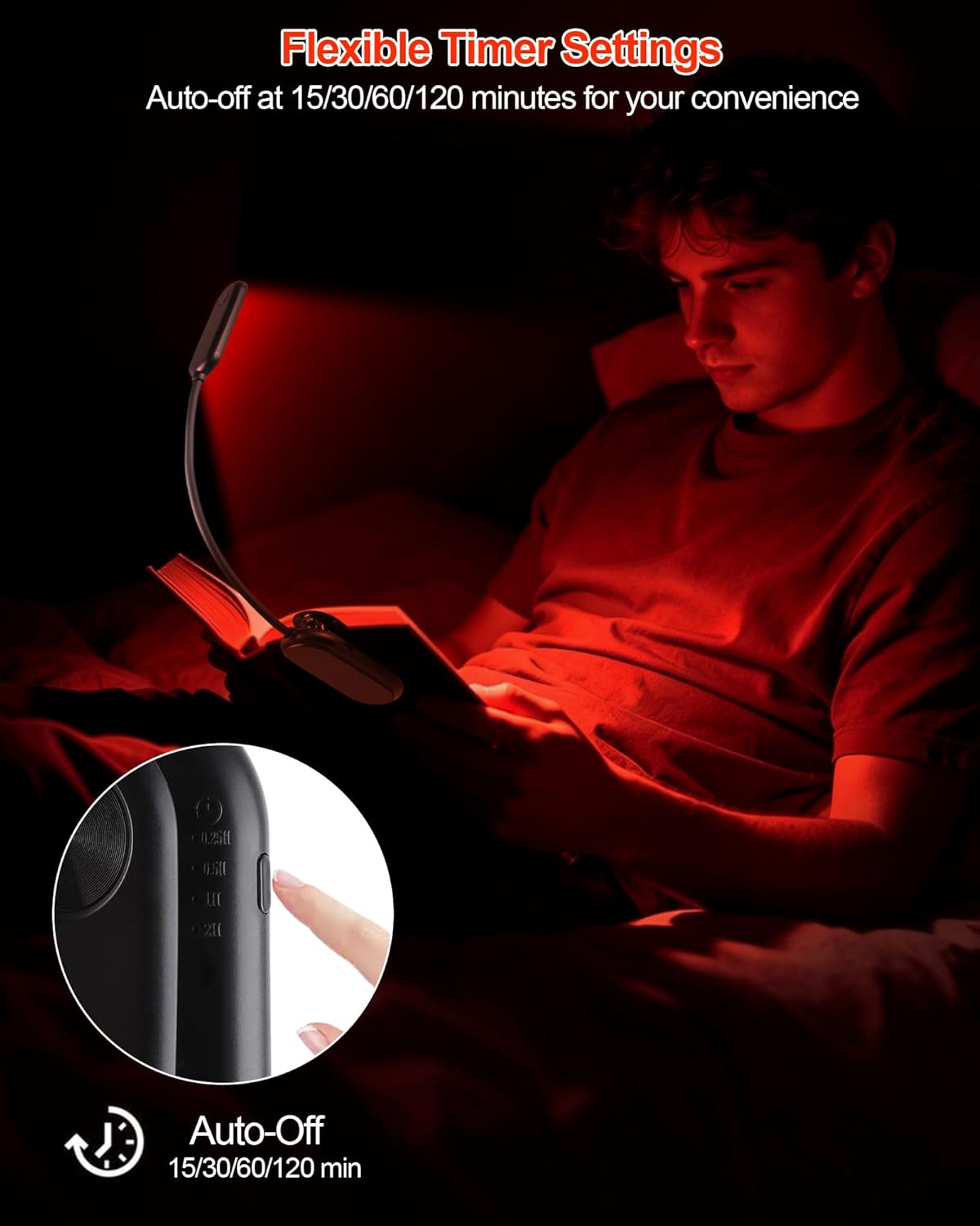 630nm Red Book Light for Reading at Night - Zero Blue Light, Dimmable Reading Lights for Books in Bed, LED Book Lamp Clip on, Gift for Students Parents Nurse Studying Travel (1 Pack)