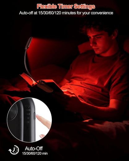 630nm Red Book Light for Reading at Night - Zero Blue Light, Dimmable Reading Lights for Books in Bed, LED Book Lamp Clip on, Gift for Students Parents Nurse Studying Travel (1 Pack)
