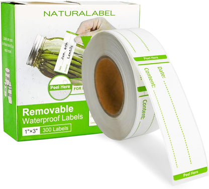 Removable Freezer Labels with Dispenser, 1" x 3", 1 Box (Red) | Writable, remove no residue, waterproof & oilproof, easy peel-off design, 300 labels per box, for meal prep containers