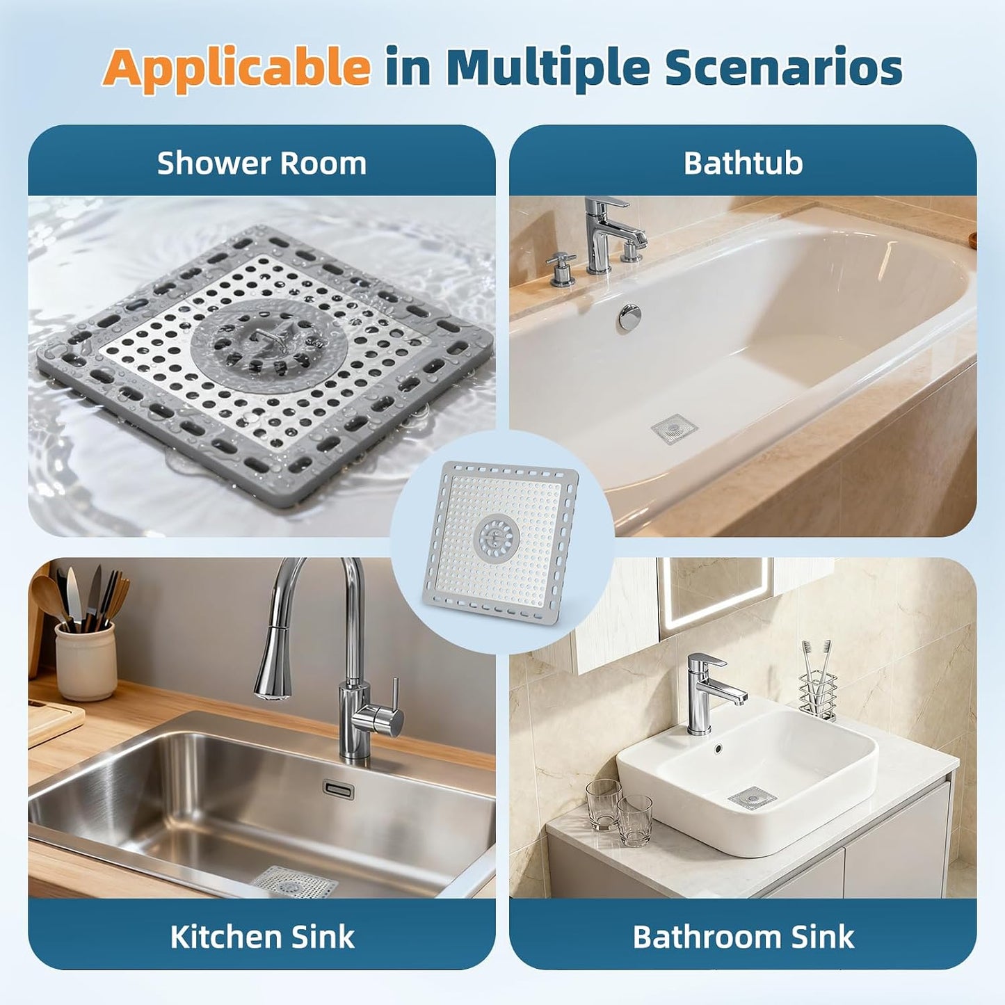Hibbent Upgraded Shower Drain Hair Catcher for Bathroom Floor 4" Drain, Anti-Clogging Shower Drain Cover, Stainless Steel & Silicone Drain Strainer with Handle, Shower Drain Protector, Grey