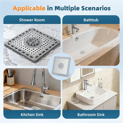 Hibbent Upgraded Shower Drain Hair Catcher for Bathroom Floor 4" Drain, Anti-Clogging Shower Drain Cover, Stainless Steel & Silicone Drain Strainer with Handle, Shower Drain Protector, Grey