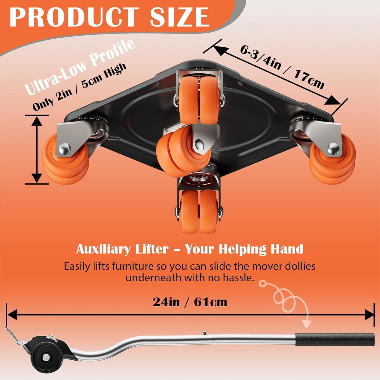 Heavy Duty Furniture Movers with 5-Wheel Dollies, Furniture Dolly Set with Lifter & Base, 360° Swivel Casters, Non-Slip Pads, Up to 2000 lbs Load Capacity