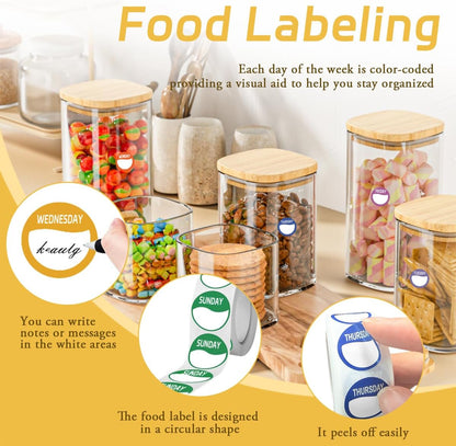 Day Dots Food Labels,14 Rolls, 7000 Pieces (7000) | Round Day of the Week Stickers, Removable Food Date Labels Stickers for Kitchen Restaurant Freezer Containers Storage