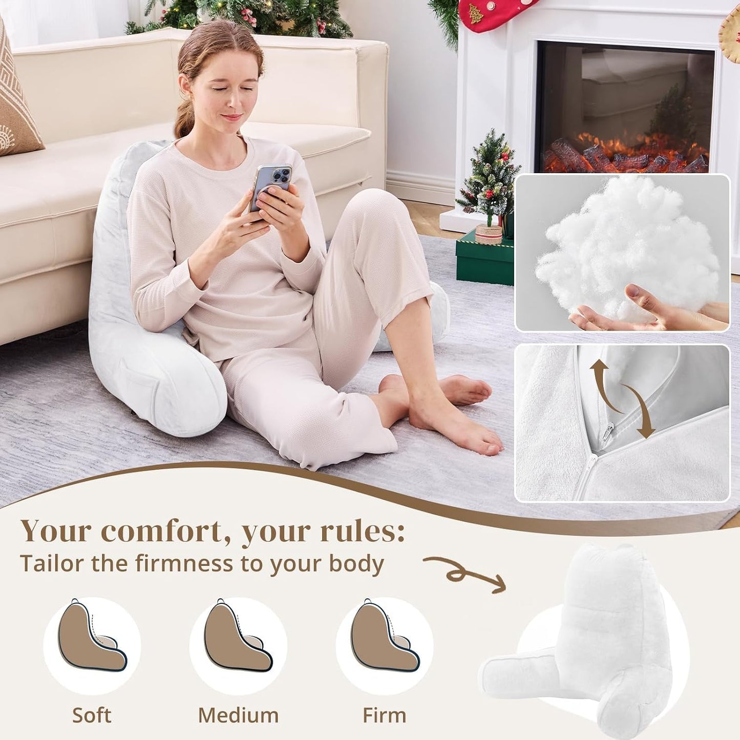 Sasttie Reading Pillows for Sitting in Bed Adult, Back Pillow Bed Sitting Up, Back-Rest Support Cushion for Sit Up on Couch, Sofa, and Floor, Dorm Essentials, Oeko-Tex Certified, Dark Grey