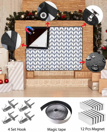 Magnetic Fireplace Cover Blue Geometric Waves Fireplace Screen Decorative Abstract Stripes Insulation Fireplaces Blocker Blanket Save Energy Fireplaces Draft Stopper Covers for Living Room 45x34 Inch