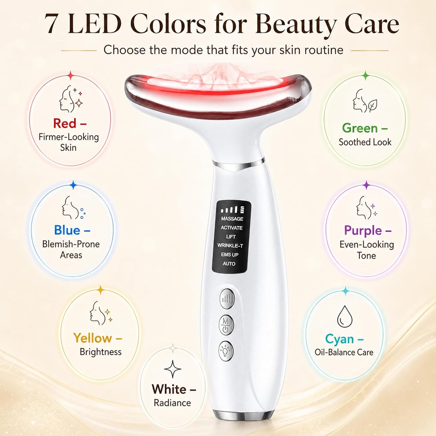 Red Light Therapy for Face and Neck, 7-Color LED Face Massager | Rechargeable Facial massager and Face Sculpting Tool with Heat, Vibration, Anti-aging, Wrinkle Reduction, Gift for women