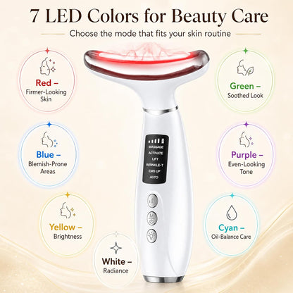 Red Light Therapy for Face and Neck, 7-Color LED Face Massager | Rechargeable Facial massager and Face Sculpting Tool with Heat, Vibration, Anti-aging, Wrinkle Reduction, Gift for women