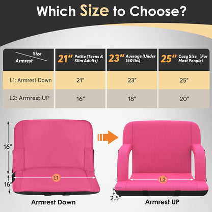 HOPERAN 21" Heated Stadium Seats for Bleachers with Back Support, Black 2PC | Seat & Back Heat Wired Control, 3 Heat Levels (NO Battery), Soft Cushion, 6 Recline, Anti-Slip, Side Pockets, Backpack Straps