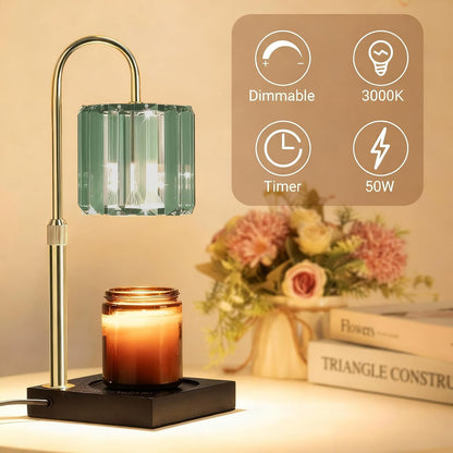 Yuichoy Candle Warmer Lamp with Timer, Dimmable Electric Candle Wamer Adjustable Height, Glass Modern Candles Melter Lamp, Gifts for Women Mom, Clear