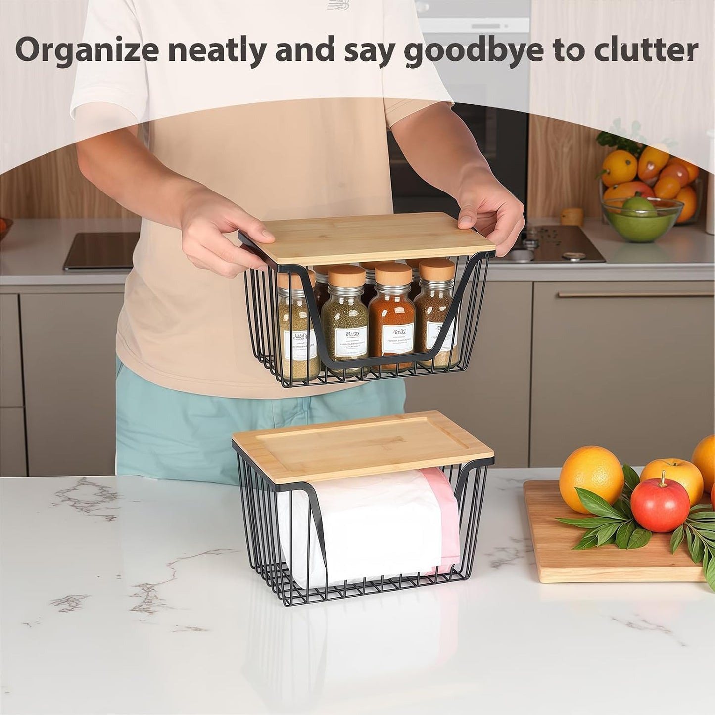 2 PACK Pantry Organizers and Storage, Stackable Onion Potato Bins | Large Wire Storage Basket, Breathable Design for Onion, Potato, Garlic, Fruit, Vegetables Fresh, Kitchen Pantry Storage