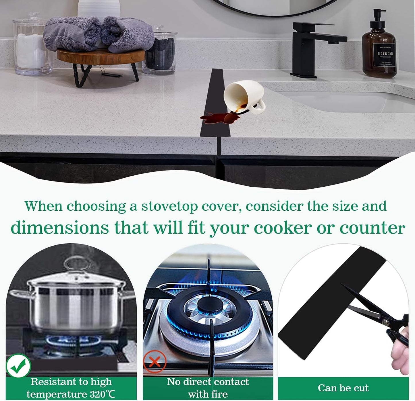 2PCS Silicone Stove Gap Covers 21 Inch - Heat Resistant Kitchen Counter Gap Filler, Keep Crumbs & Spills Out, Easy to Clean Stove Gap Cover for Kitchen (Black)