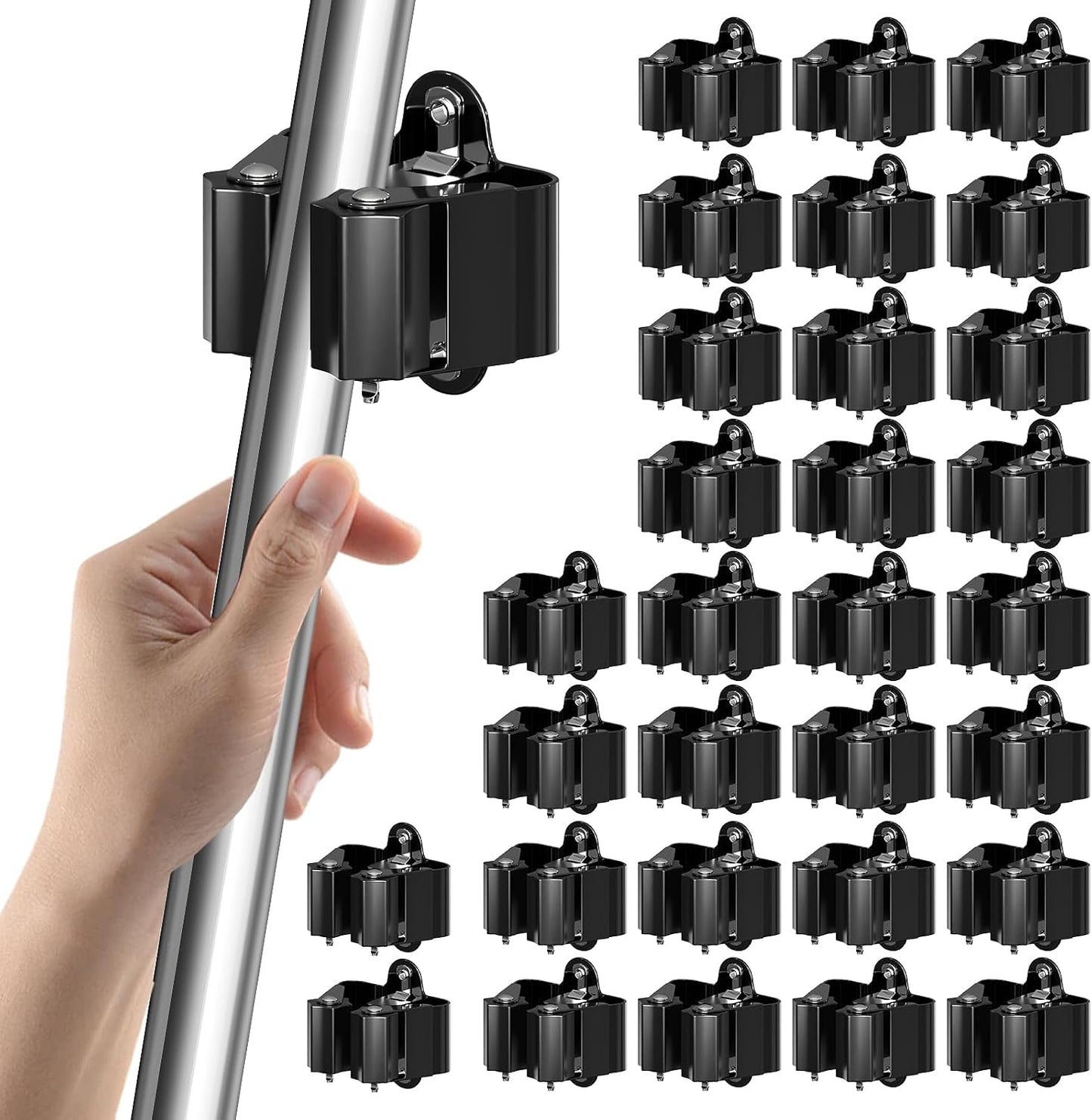 3-H Broom Holder Wall Mount 12 Pack, Heavy Duty Stainless Steel Mop and Broom Organizer Clips, Strong Grip Wall Mount Holders for Garage, Garden, Laundry Room & Utility Closet, Black