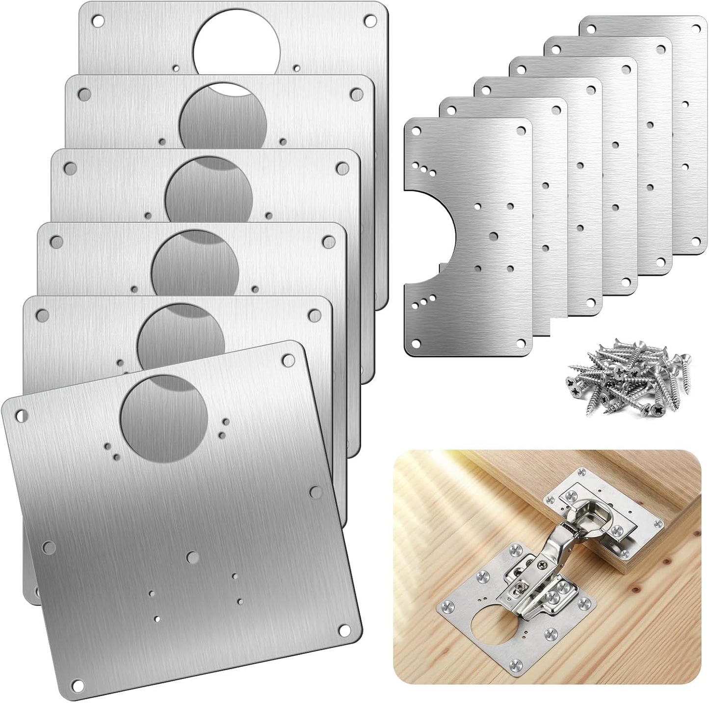 24 Pcs Cabinet Hinge Repair Plate, Stainless Steel Door Hinge Repair Kit with Fixing Screw, Cabinet Replacement Plate Kit for Cupboard, Locker, Doors