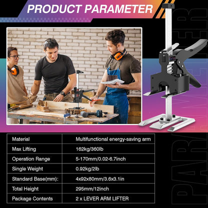 Labor Saving Arm Jack 2 Pack-12 Furniture Jack, Black | Raises up to 6.7 inches. Perfect multifunctional lifter for cabinets, doors, windows, panels, and heavy furniture.