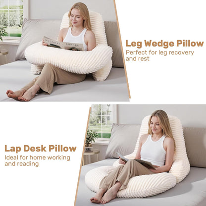 Reading Pillow for Bed, Backrest Pillow with Arms for Adult | Bed Pillow for Sitting Up, Back Support Pillows for Sleeping, Reading and Gaming with Shredded Memory Foam, Gray