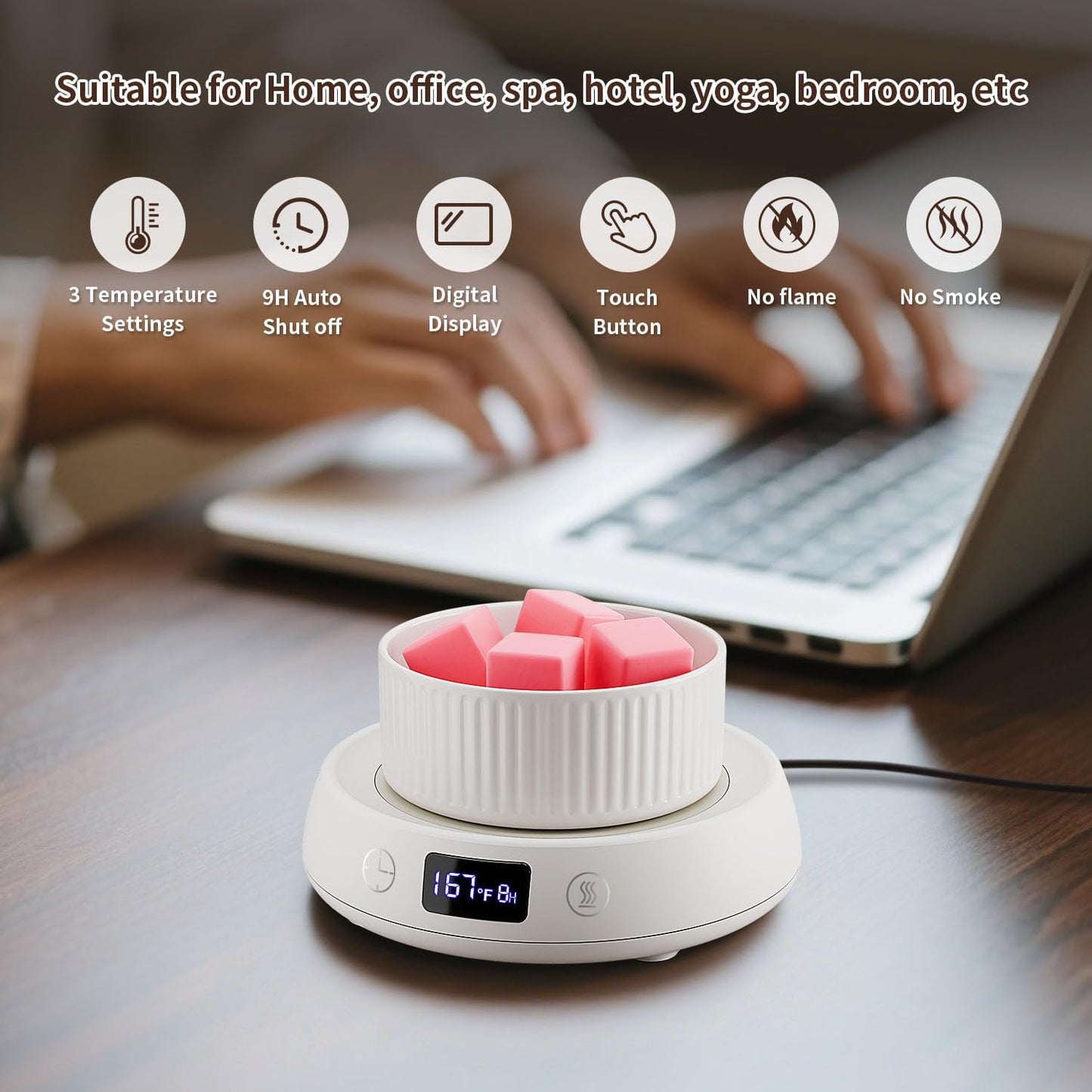 Candle Warmer,Wax Melt Warmer, Wax Warmer for Scented Wax, Wax Cube Burner | Wax Melter, 3 Temp Setting, 1-9H Auto Shut Off Timer, Electric Scented Wax Melter, Home Bedroom Office Use,Coffee Mug Warmer