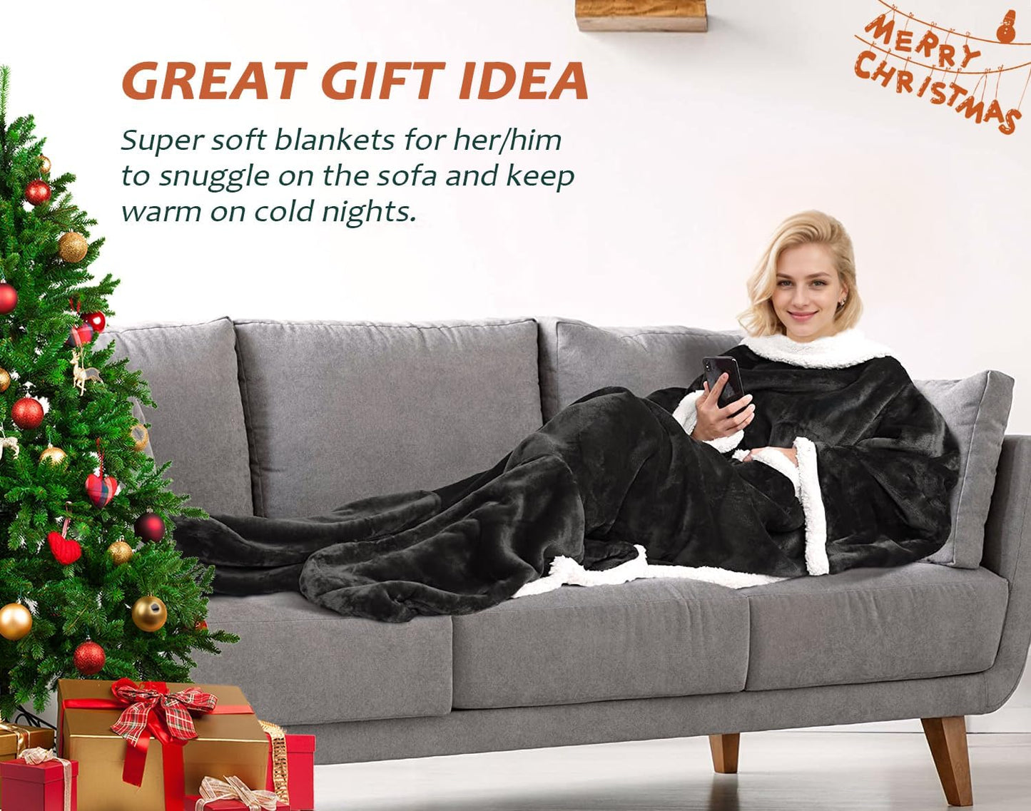 Catalonia Wearable Blanket with Sleeves & Foot Pocket for Adults | Soft Fleece Throw Wrap with Hands-Free Comfort, Perfect for Reading, TV Time & Relaxing, Christmas Gift for Women & Men