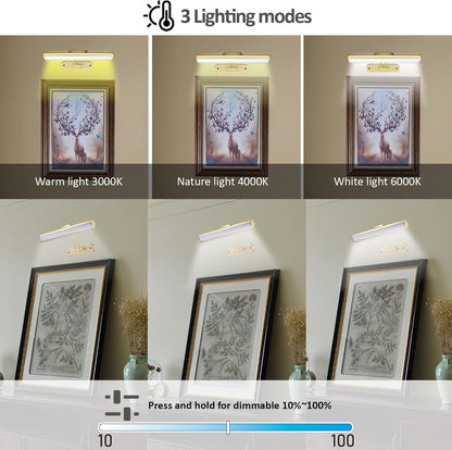 MIOBLUE Rechargeable Picture Lights with Remote,Full Metal Painting Light Display LED Battery Lamp with 3 Lighting Modes, Dimmable Dartboard Light with Timer for Frame Portrait Art