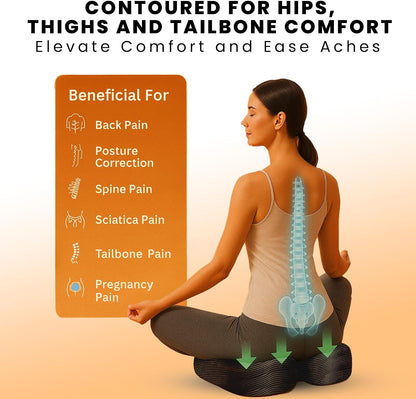 GRAND PITSTOP Seat Cushion Doctors Recommended - Premium Memory Foam Office Chair Cushion for Car, Airplane- Butt Pillow for Long Sitting Hip & Sciatica Pain Relief - Coccyx,Tailbone (Black)