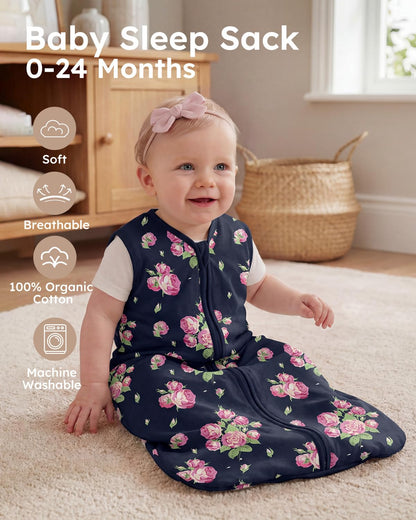 Yoofoss Baby Sleep Sack 0-6 Months Wearable Blanket for Babies 100% Organic Cotton 2-Way Zipper TOG 0.5 Toddler Sleeping Sack 3 Pack, Sleep Sacks