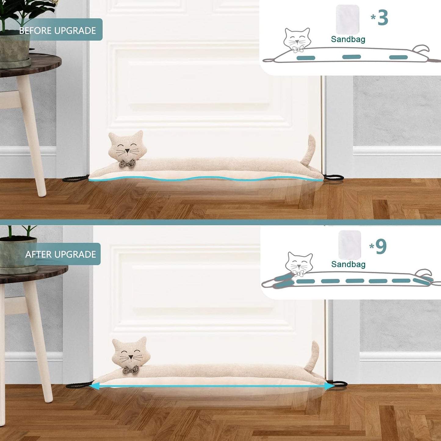 Under Door Draft Stopper Decorative Wind Stopper 36 inch for Door & Window, Weighted Animal Air Draft Stopper for Bottom of Door with Hanging Loops - Brown Dog