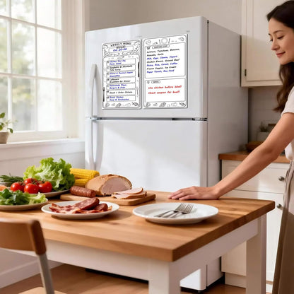 Magnetic Weekly Menu Planner for Fridge: 2 PCS 8x14 Inch Dry Erase Boards with Meal Plan and Grocery List, Dinner Calendar Magnets for Family Kitchen