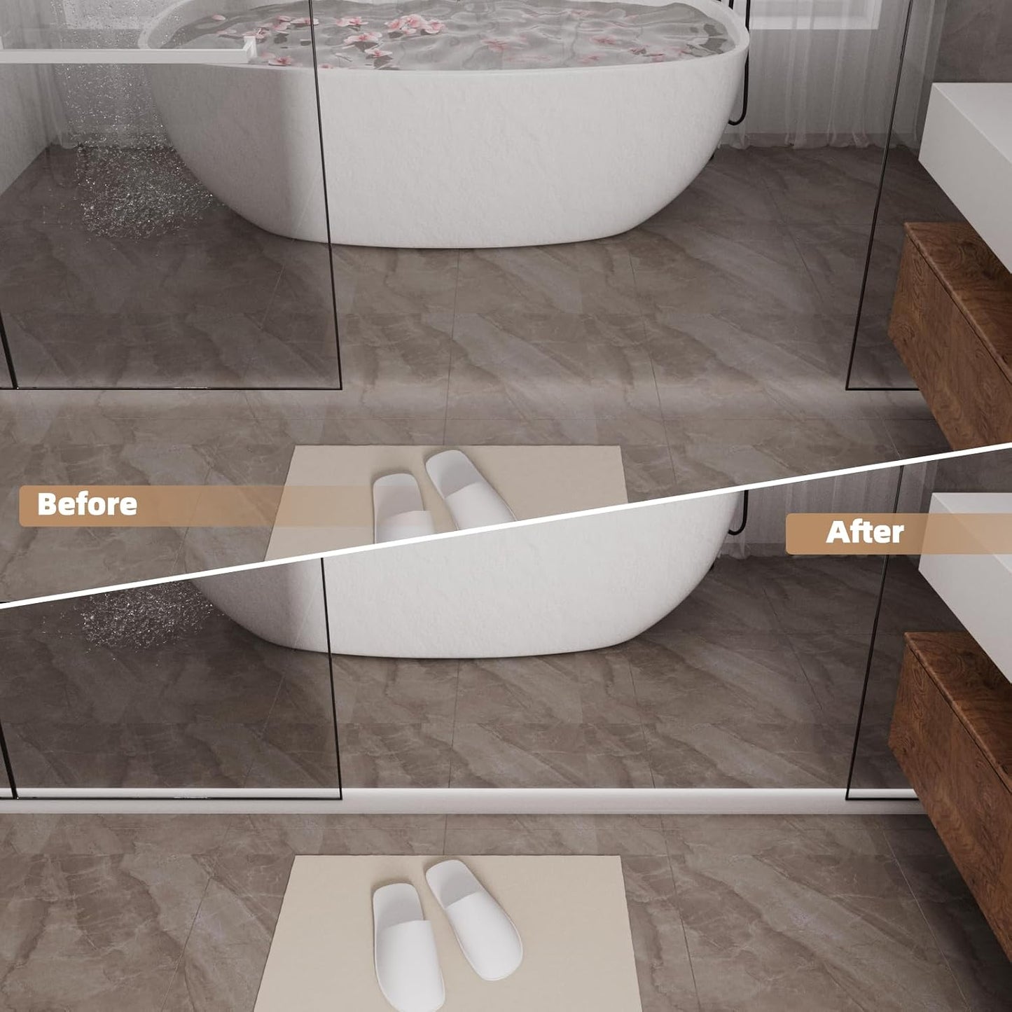 39” Transparent Shower Threshold Water Dam Stopper for Dry Wet Separation | Self Adhesive Collapsible Walk in Shower Splash Guard Seal Strip,Silicone Sink Edge Water Barrier for Bathroom,Kitchen