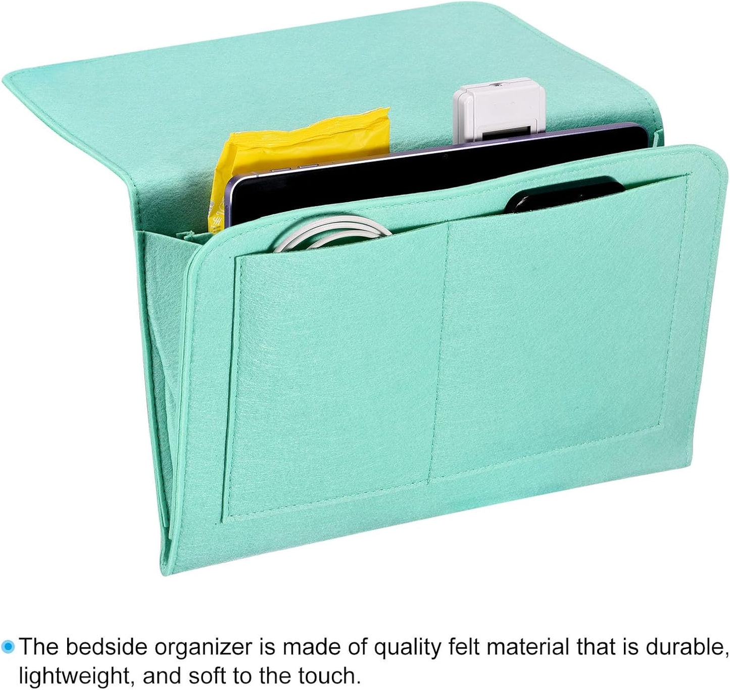 PATIKIL 11in Bedside Caddy, Bed Caddy Bedside Organizer Hanging Soft Felt 5 Pockets Bed Pockets Bedside Storage Organizer Remote Control Holder for Bedroom Phones Glasses, Green