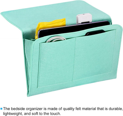 PATIKIL 11in Bedside Caddy, Bed Caddy Bedside Organizer Hanging Soft Felt 5 Pockets Bed Pockets Bedside Storage Organizer Remote Control Holder for Bedroom Phones Glasses, Green