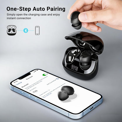 T33 Sleep Earbuds, Bluetooth 6.0 Noise Cancelling Sleep Headphones for Side Sleepers, ANC Up to 98%, Sleep Mode, 48H Playtime, Small Earbuds Comfort Fit for Sleeping, Travel, Work, Glossy Black