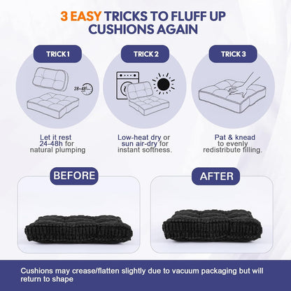 idee-home Recliner Cushions with Lumbar Support Pillow Set for Elderly | 20x20x5 Inch Recliner Seat Cushion Tufted, Large Square Seat Cushion Non-Slip Reduce Hip & Lumbar Pain